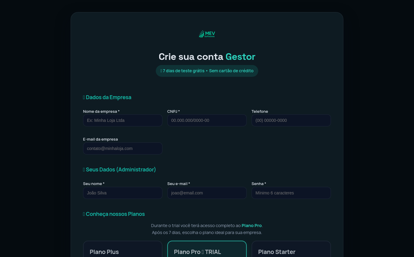Tela do Gestor MEV